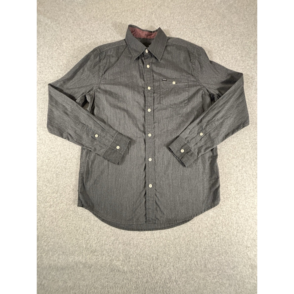 Hurley Mens Medium Gray Chambray Button Up Shirt Casual Cotton Blend Woven